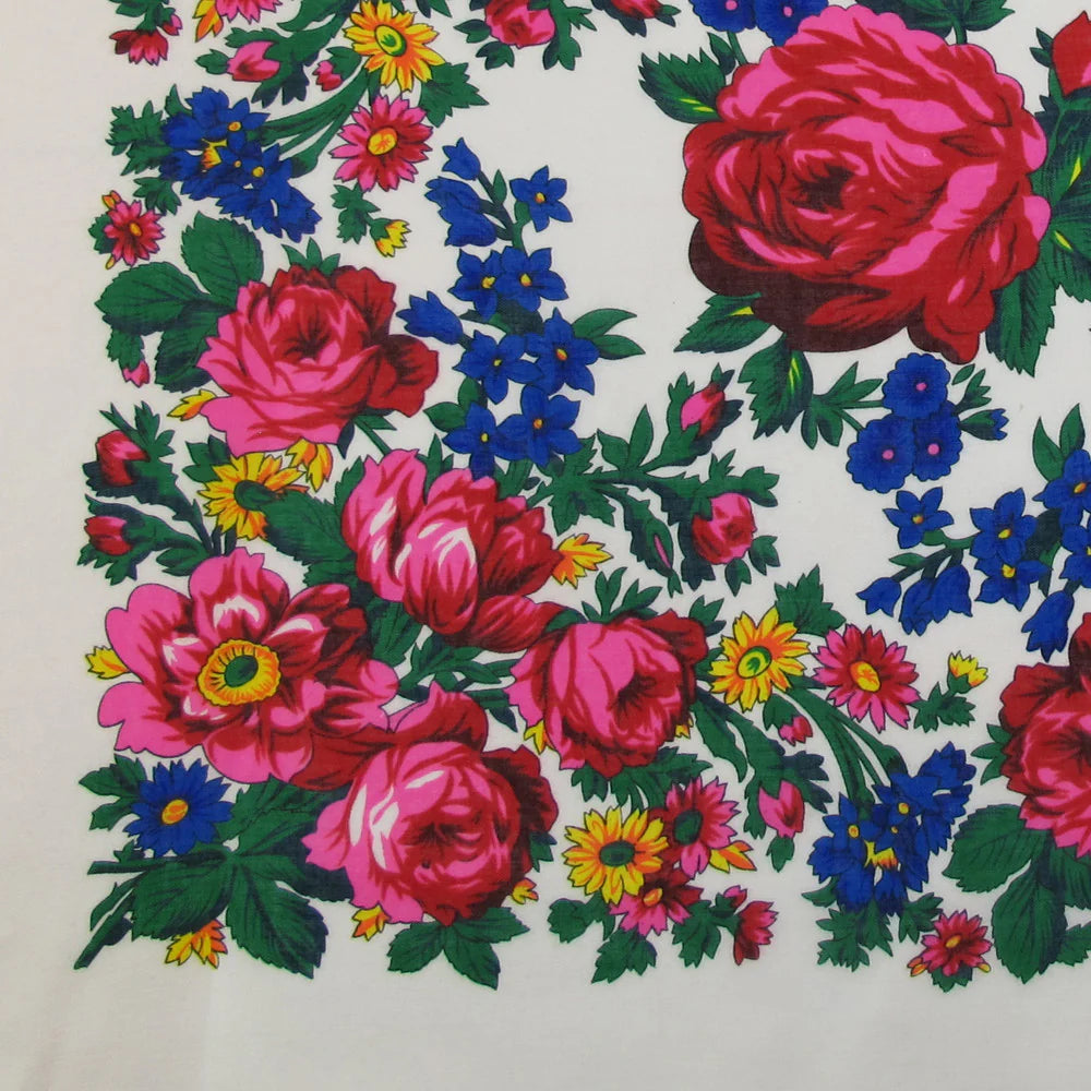 Rose Scarf - White (60"x60")