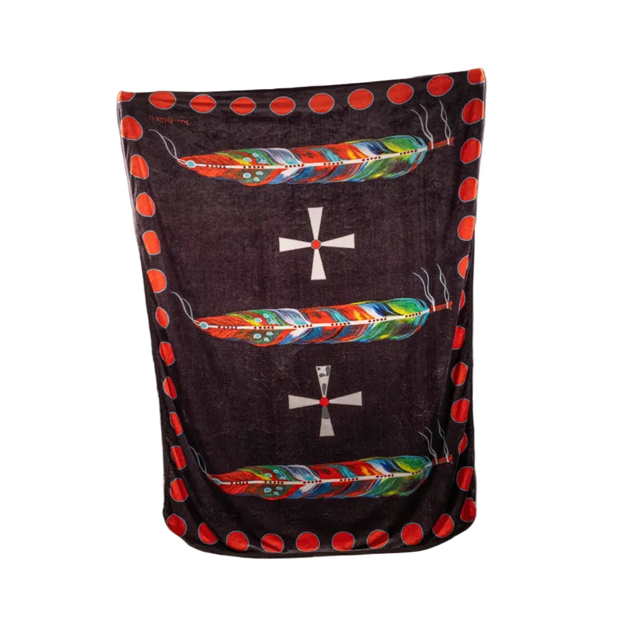 Feather of Many Colors | 60x80 Native American Art Fleece Blanket by Traci Rabbit