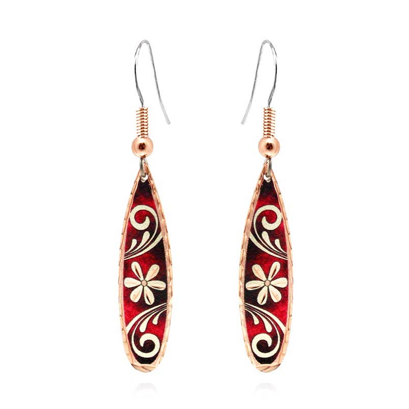 Red flower design earrings