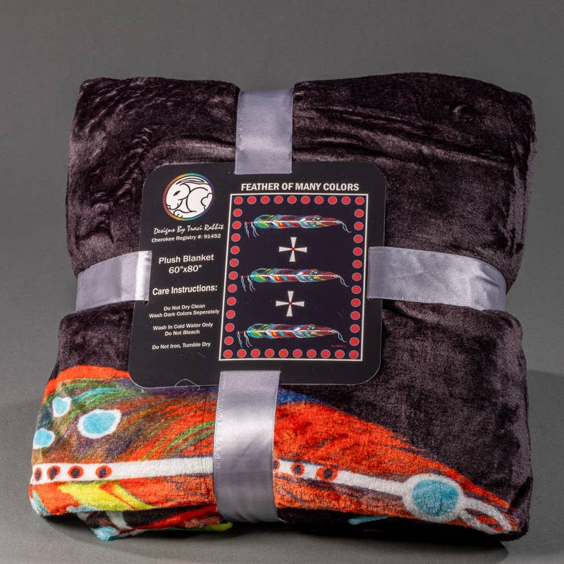 Feather of Many Colors | 60x80 Native American Art Fleece Blanket by Traci Rabbit
