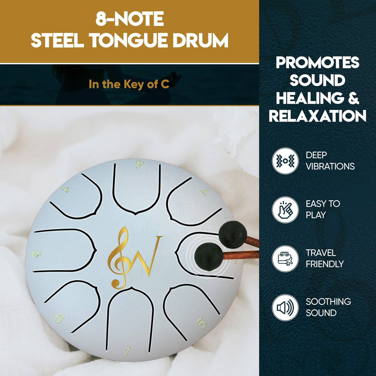 6-Inch 8-Notes Steel Tongue Drum Meditation Rain Drum - Black