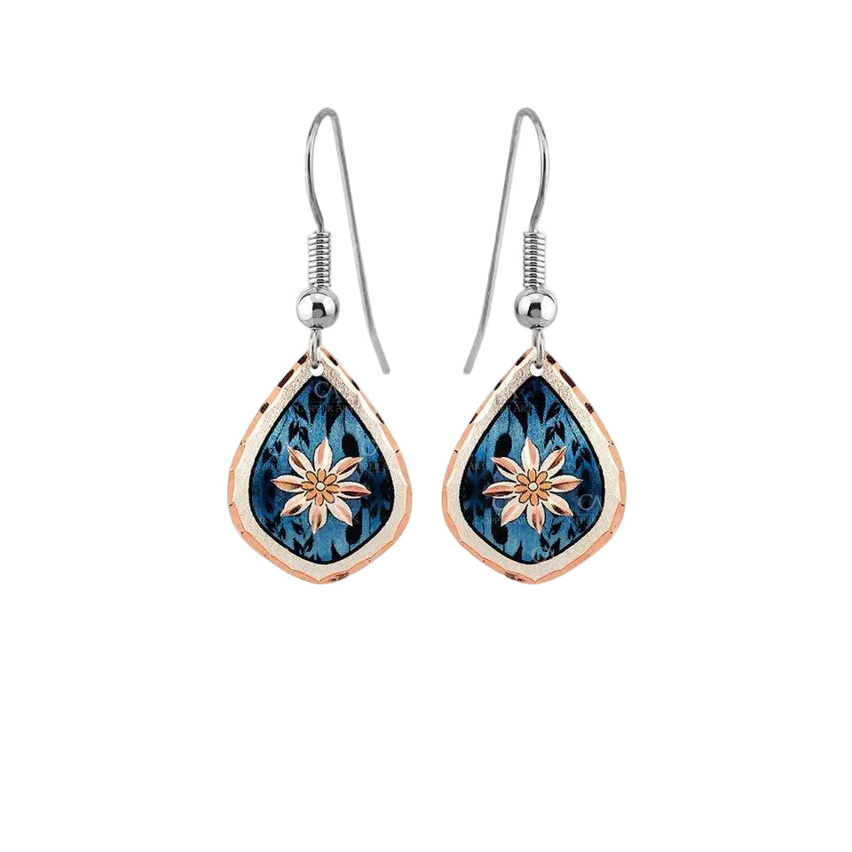 Dark Blue Floral Design Earrings