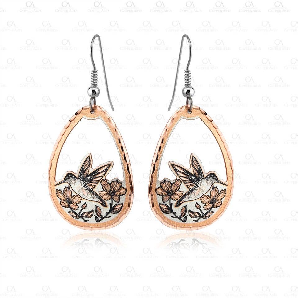 Elegant Flower & Hummingbird Earrings
