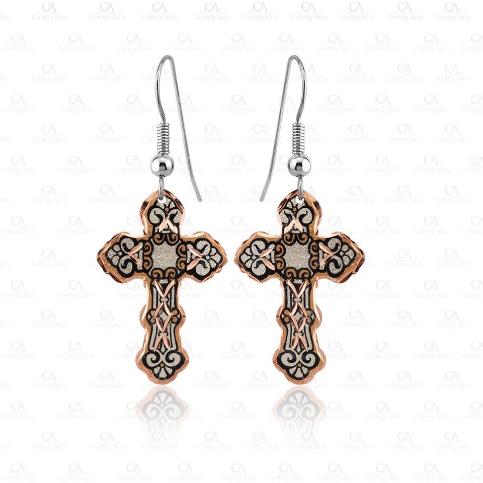 Medieval Copper Cross Earrings