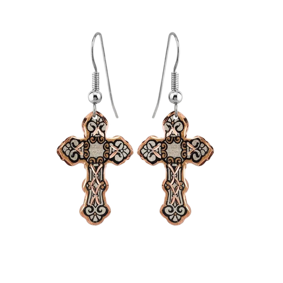 Medieval Copper Cross Earrings