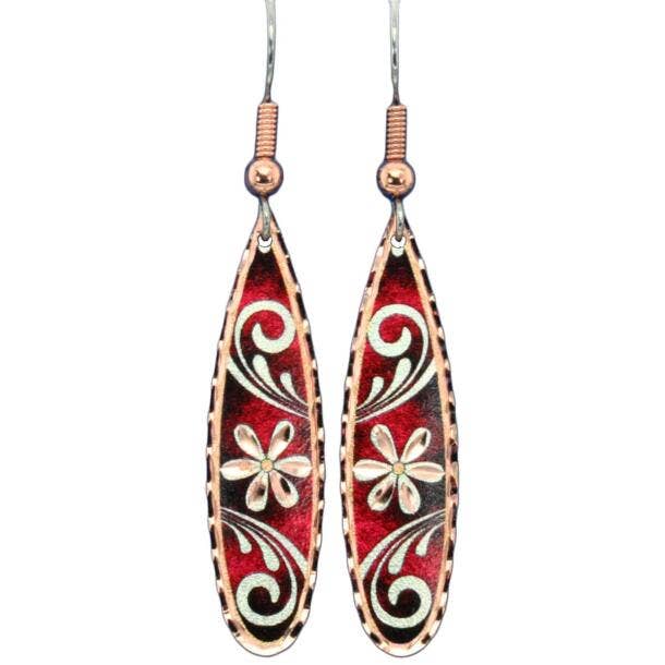 Red flower design earrings