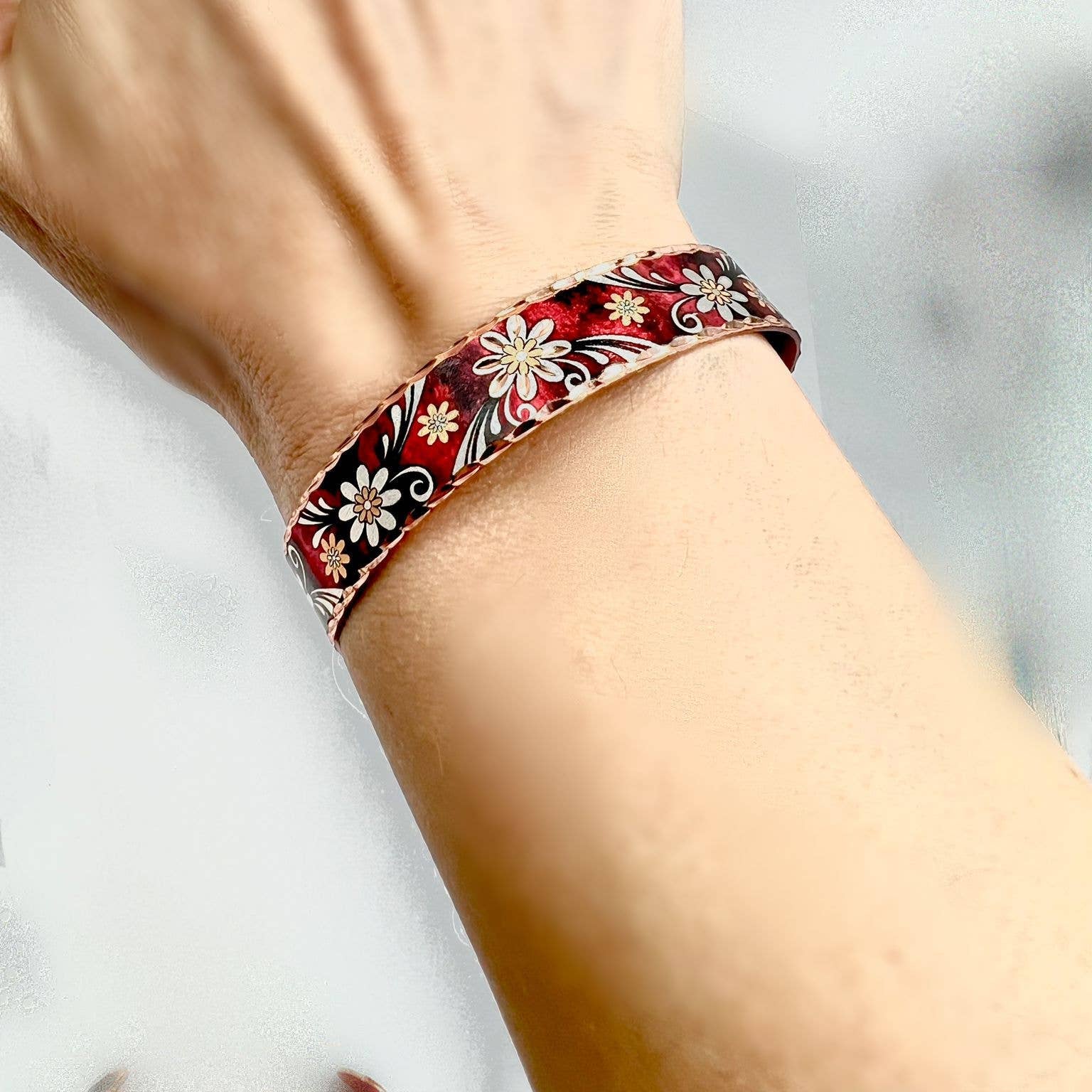 Red flower Thinner Narrow Design Bracelet