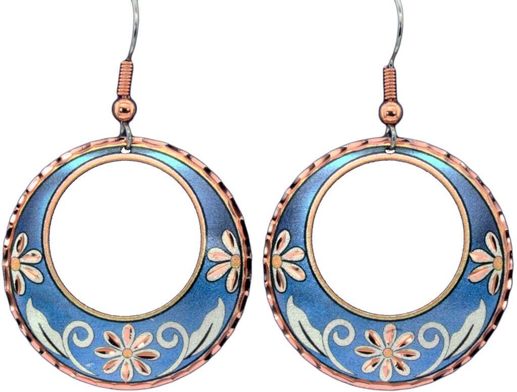 Blue Daisy circle Flower Earrings