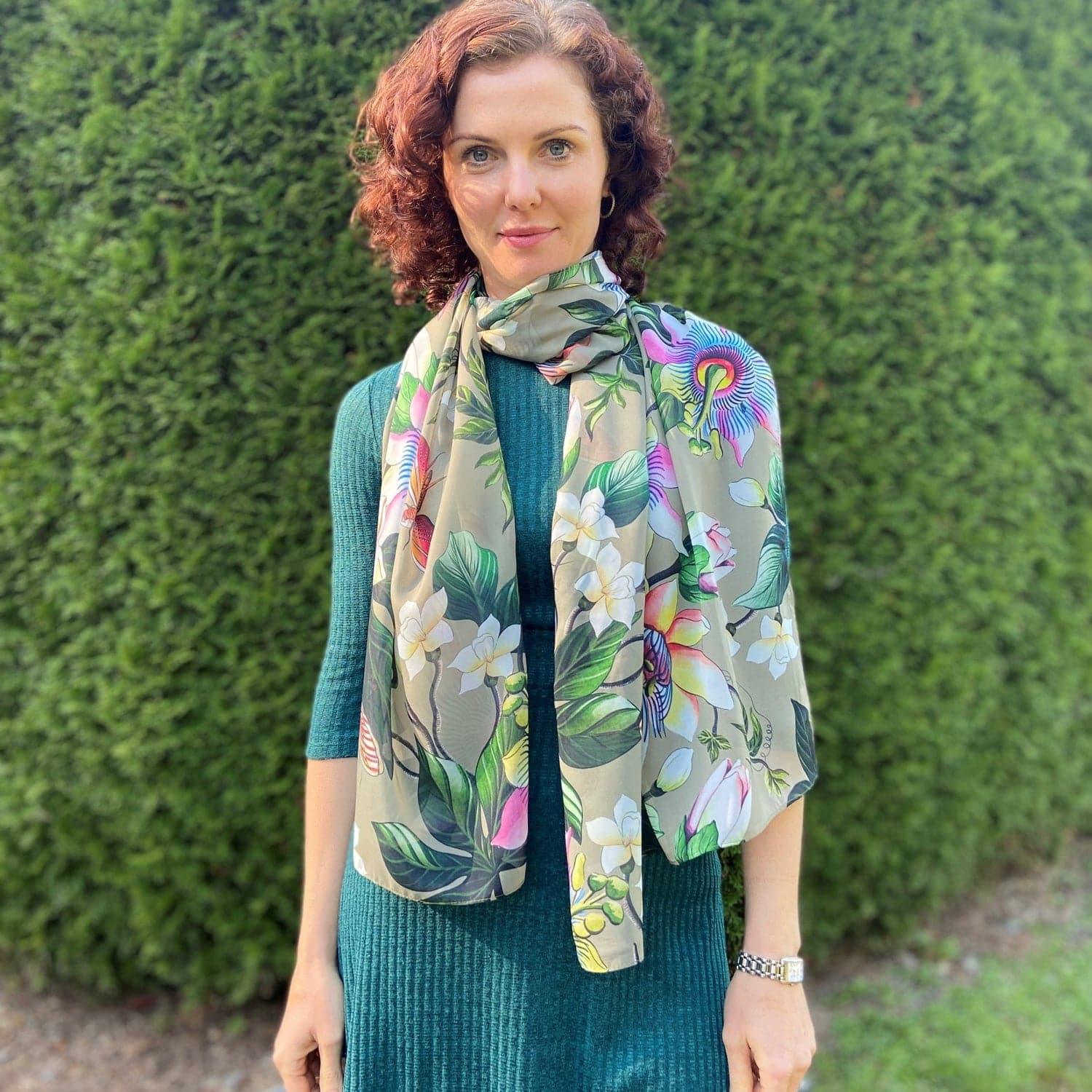 Chiffon Scarf - Floral Tan