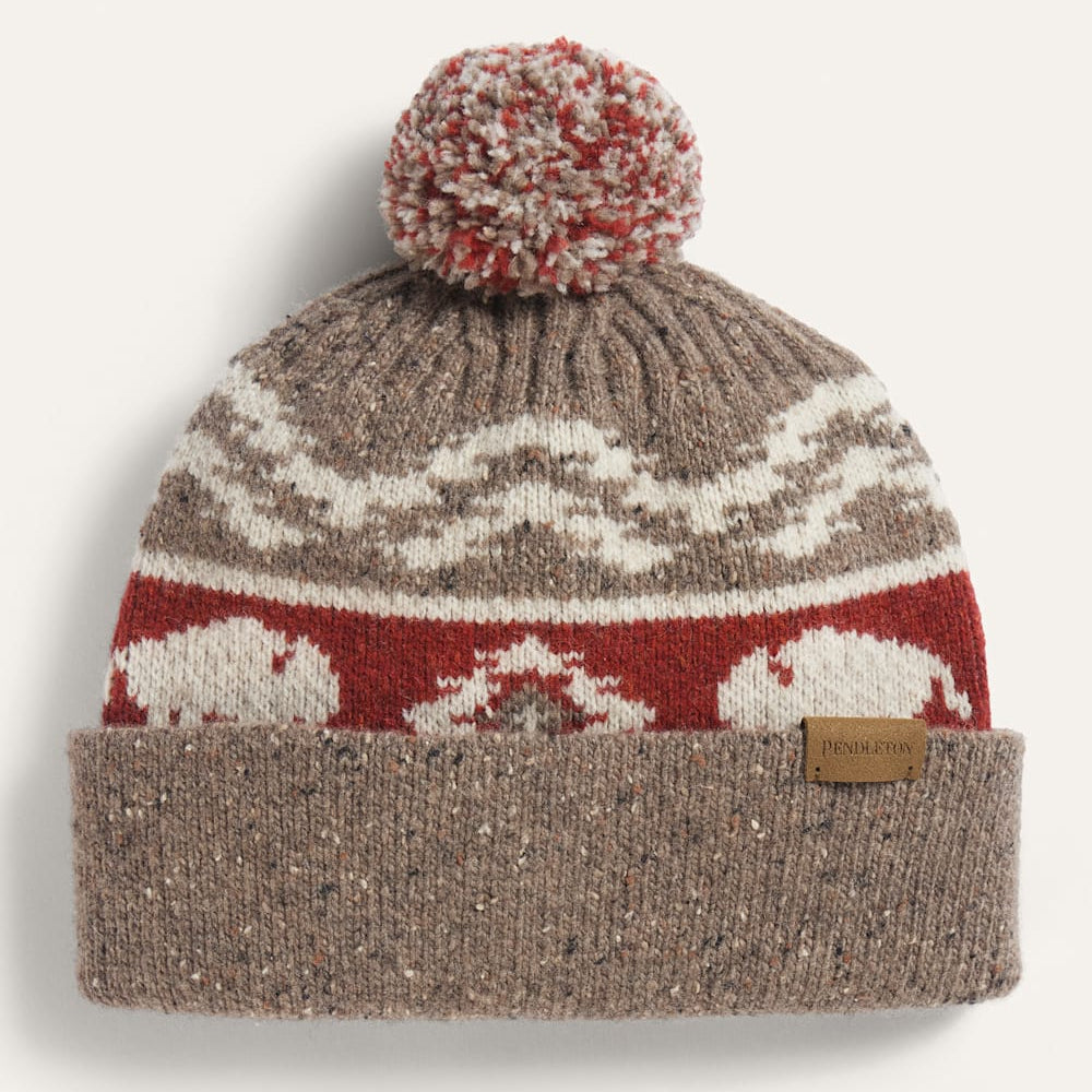 Pendleton - Lambswool Beanie with Pom - Bison Brown