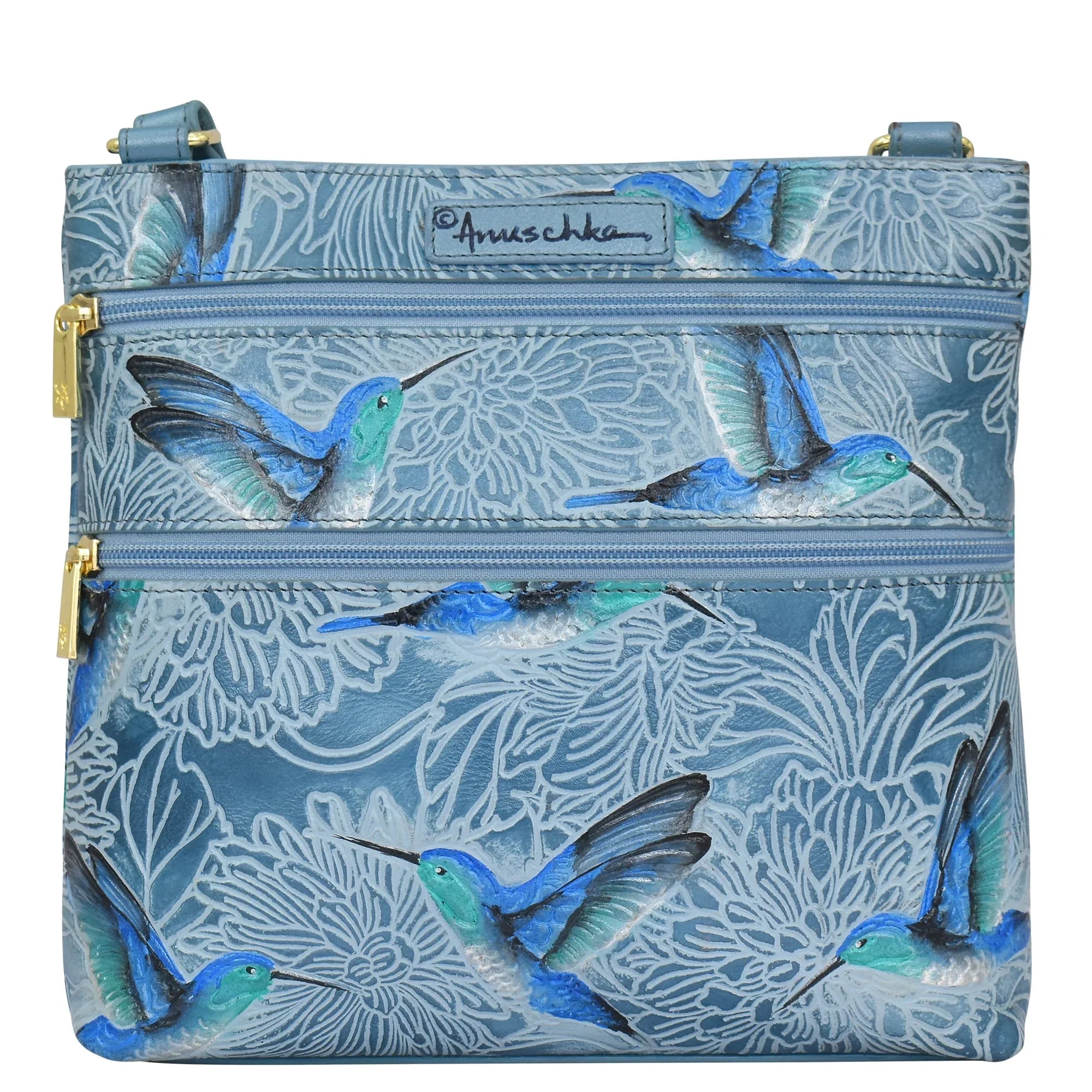 Crossbody Bag with Front Zip Organizer – Hummingbird Blue