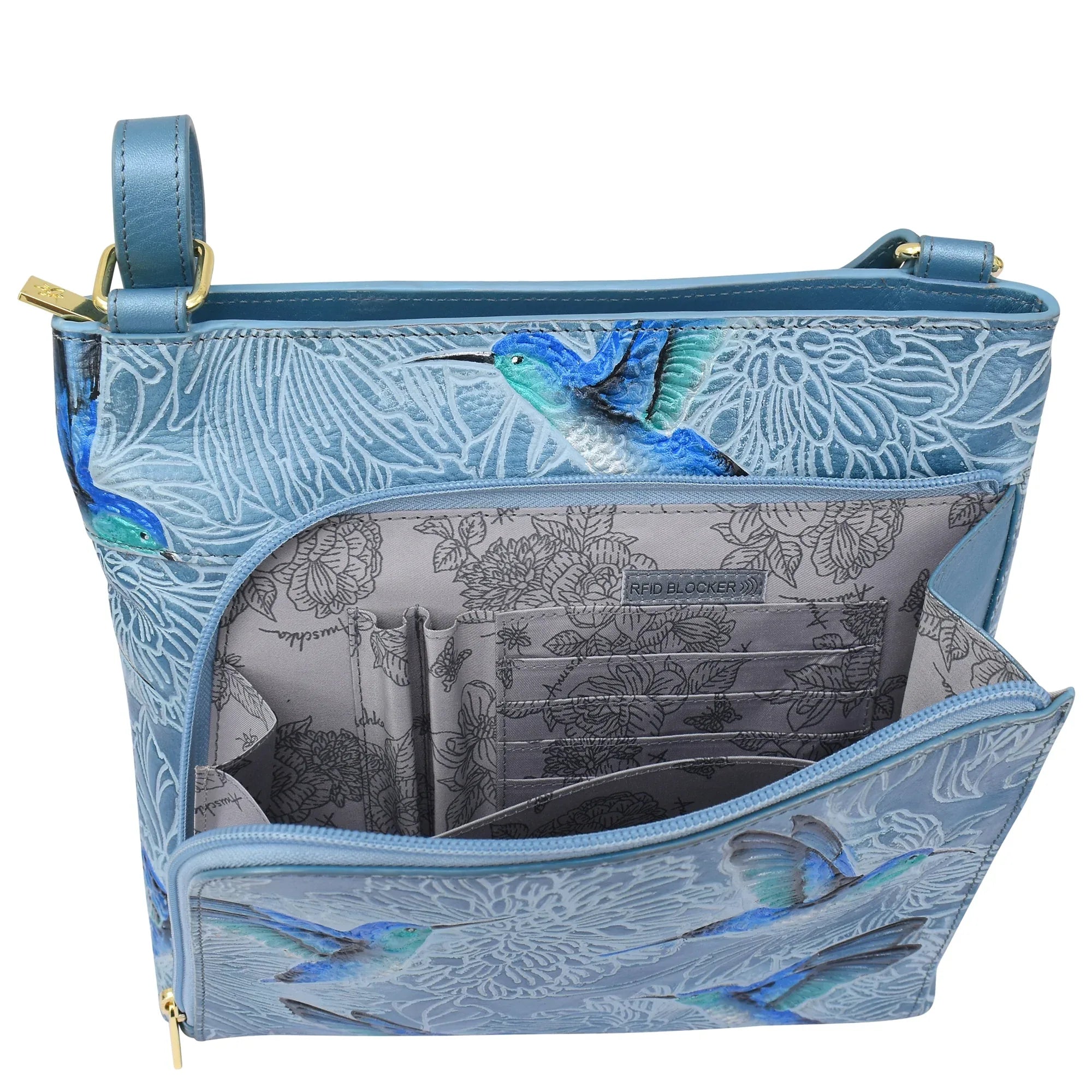 Crossbody Bag with Front Zip Organizer – Hummingbird Blue
