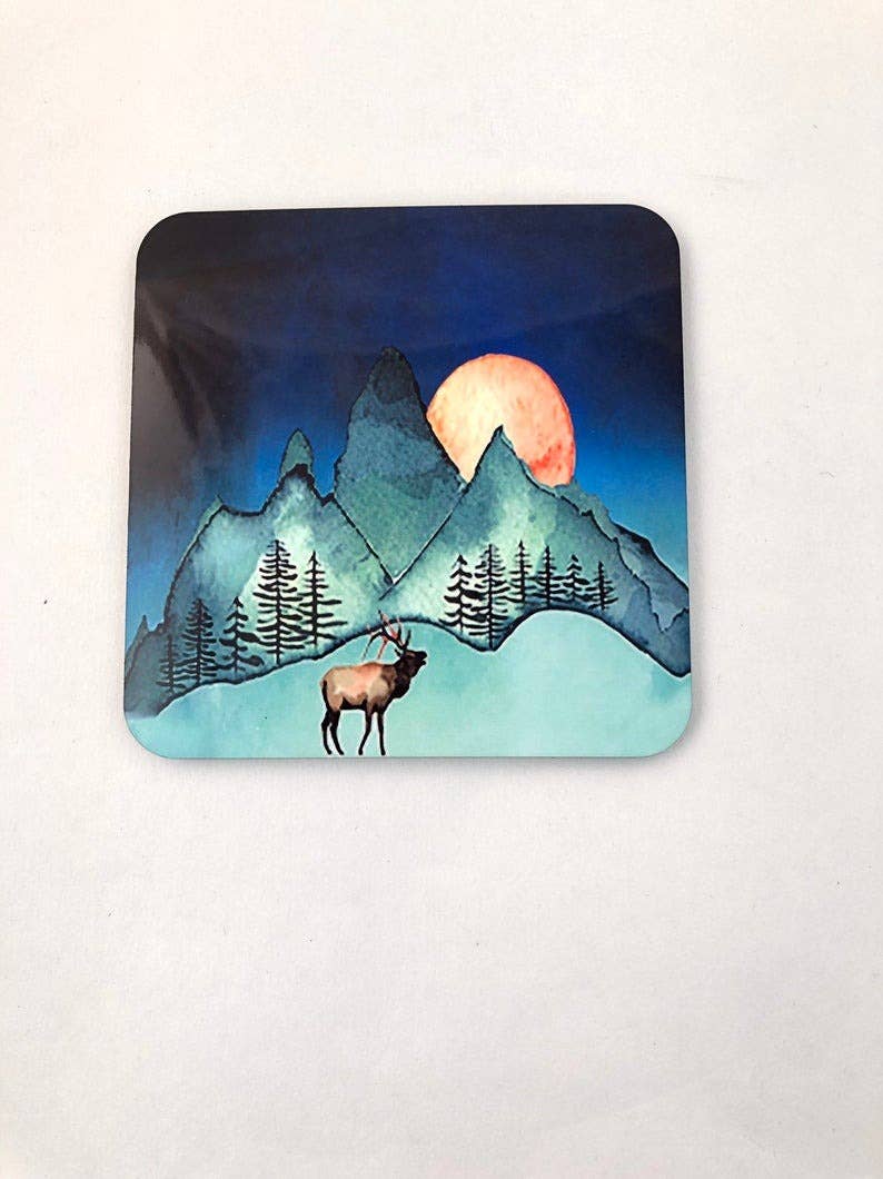 Moon Over Mountains Elk Mountain Coaster Set