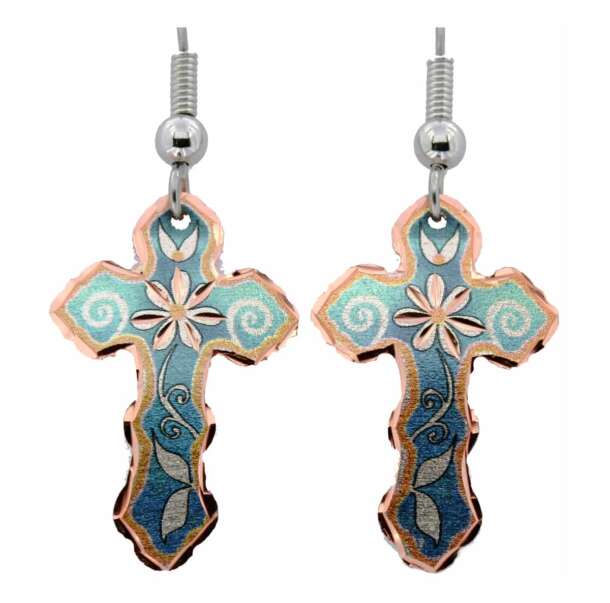 Blue Flower Earrings Cross
