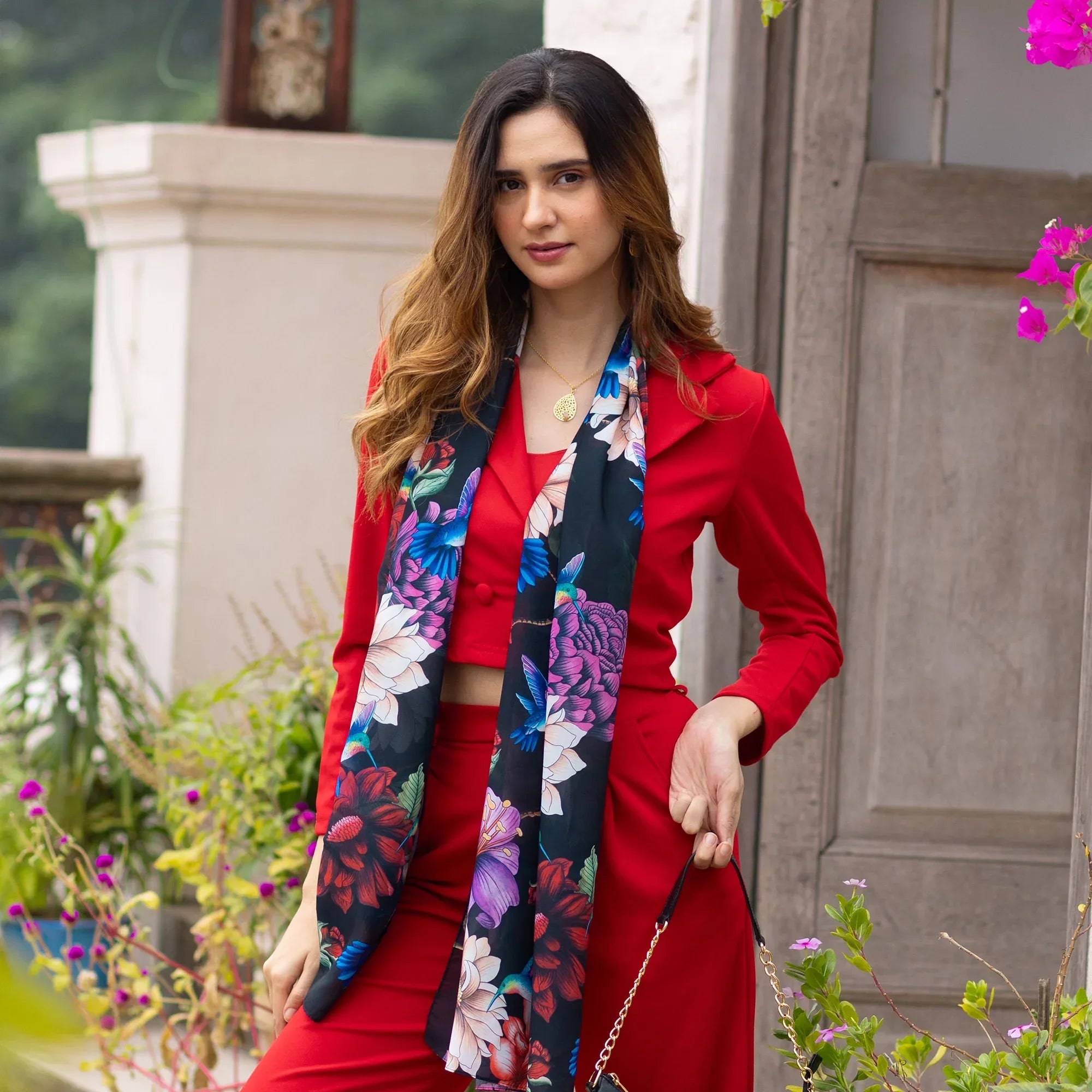 Chiffon Scarf - Floral & Hummingbirds