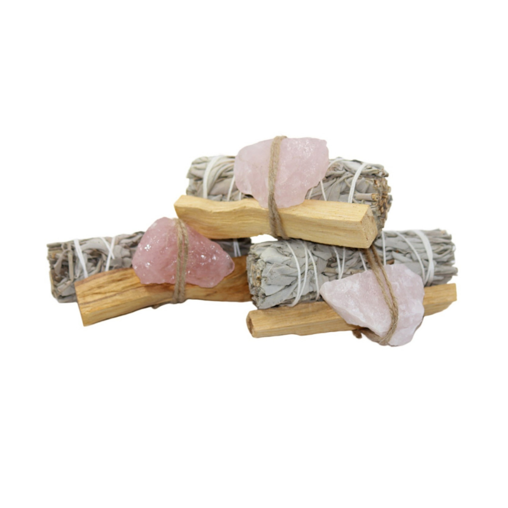 Sage - Rose Quartz Crystal - One Bundle