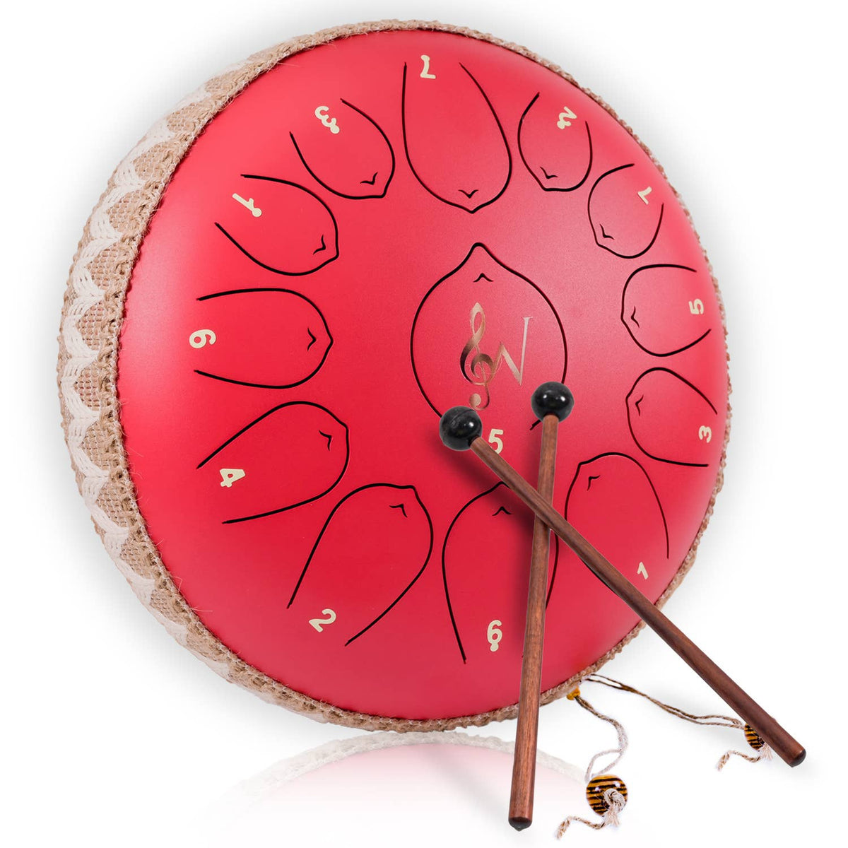 12-Inch Steel Tongue Drum - 13 Notes - Rain Drum - Red
