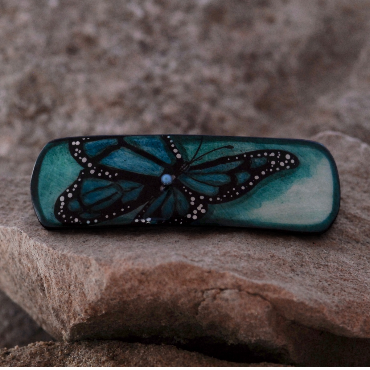 Antler Rectangle Barrette - Teal