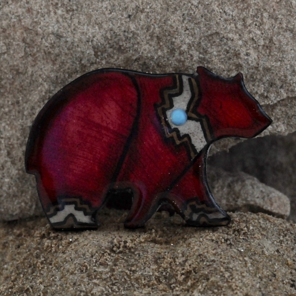 Antler Black Bear Pin - Red