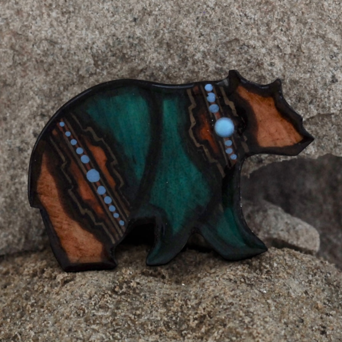 Antler Black Bear Pin - Teal