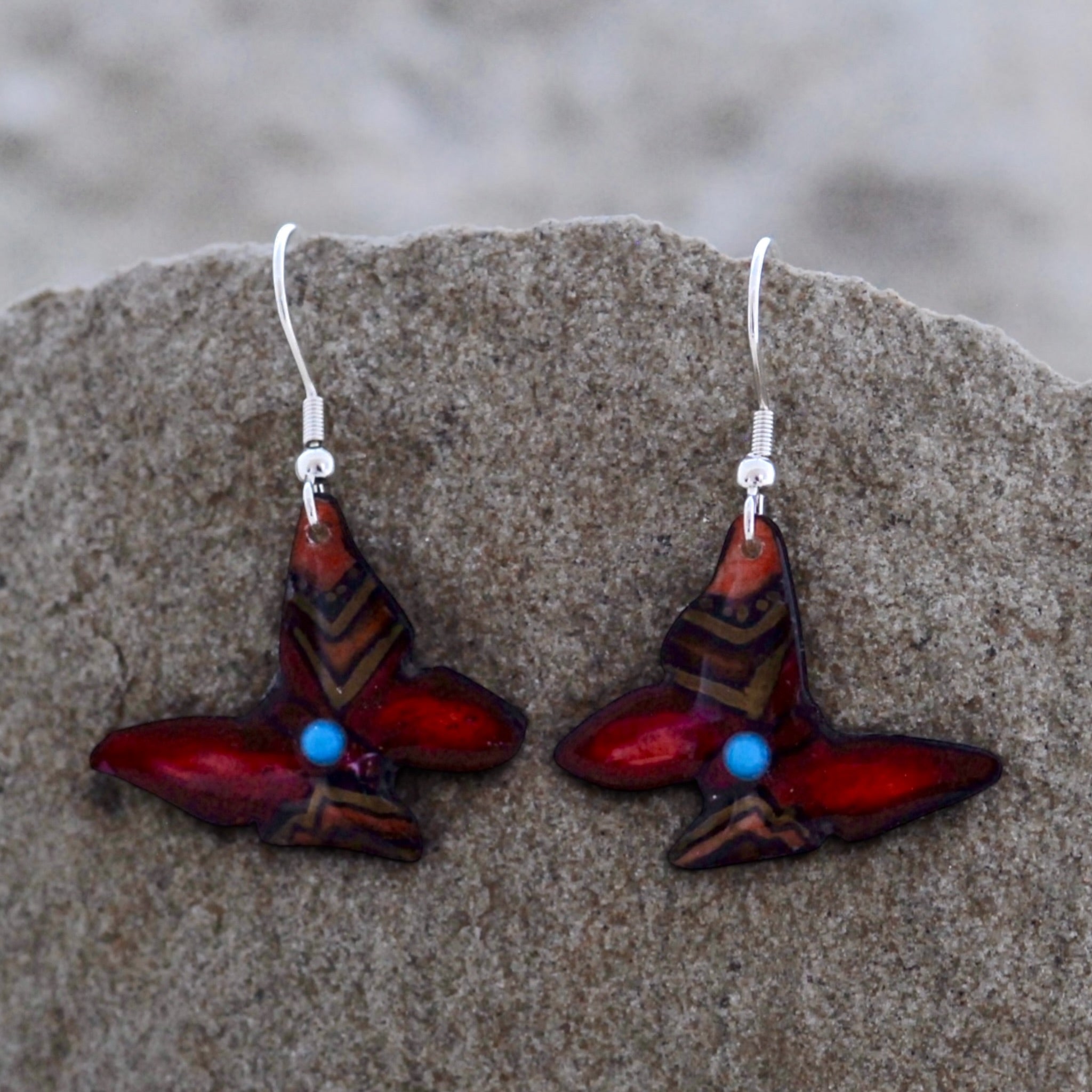 Antler Butterfly Earrings - Red