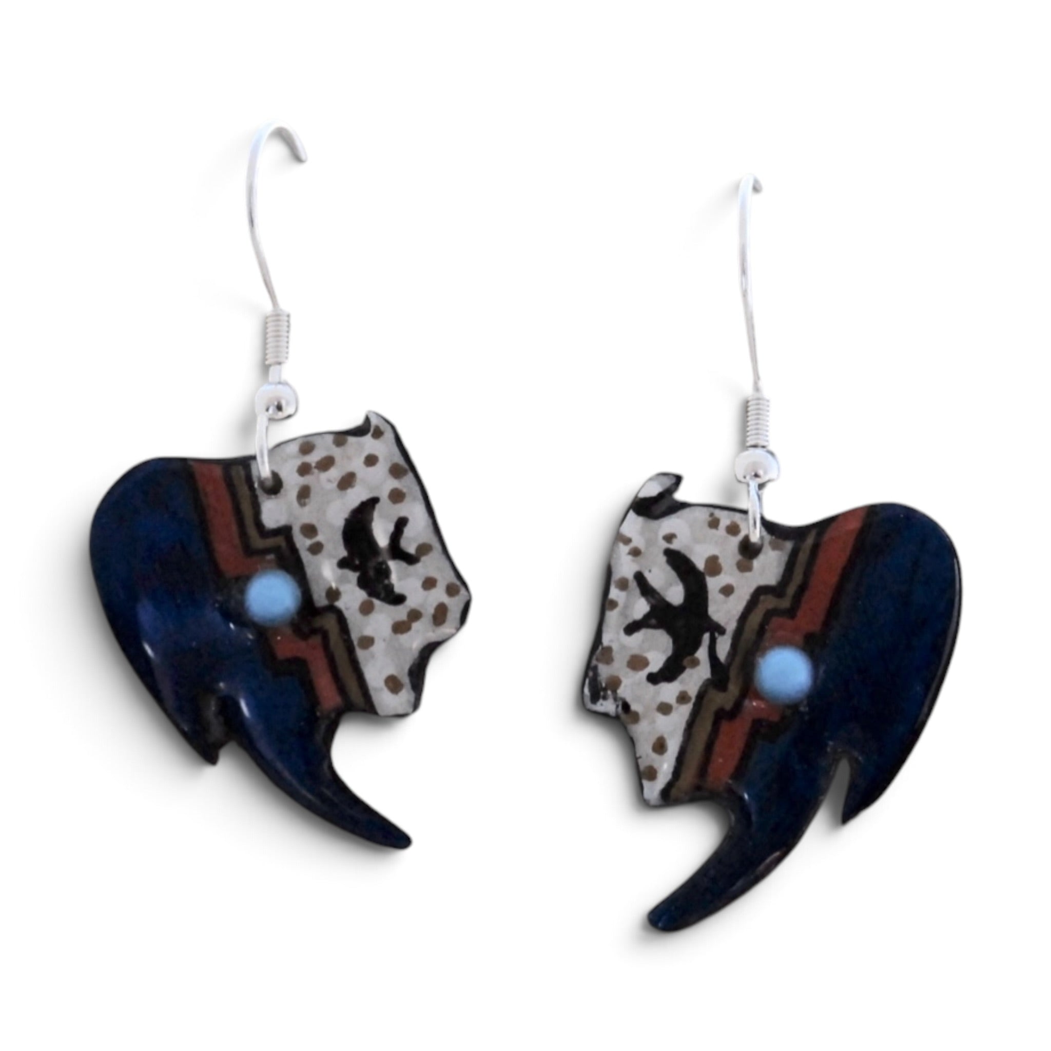 Antler Buffalo Earrings - Blue