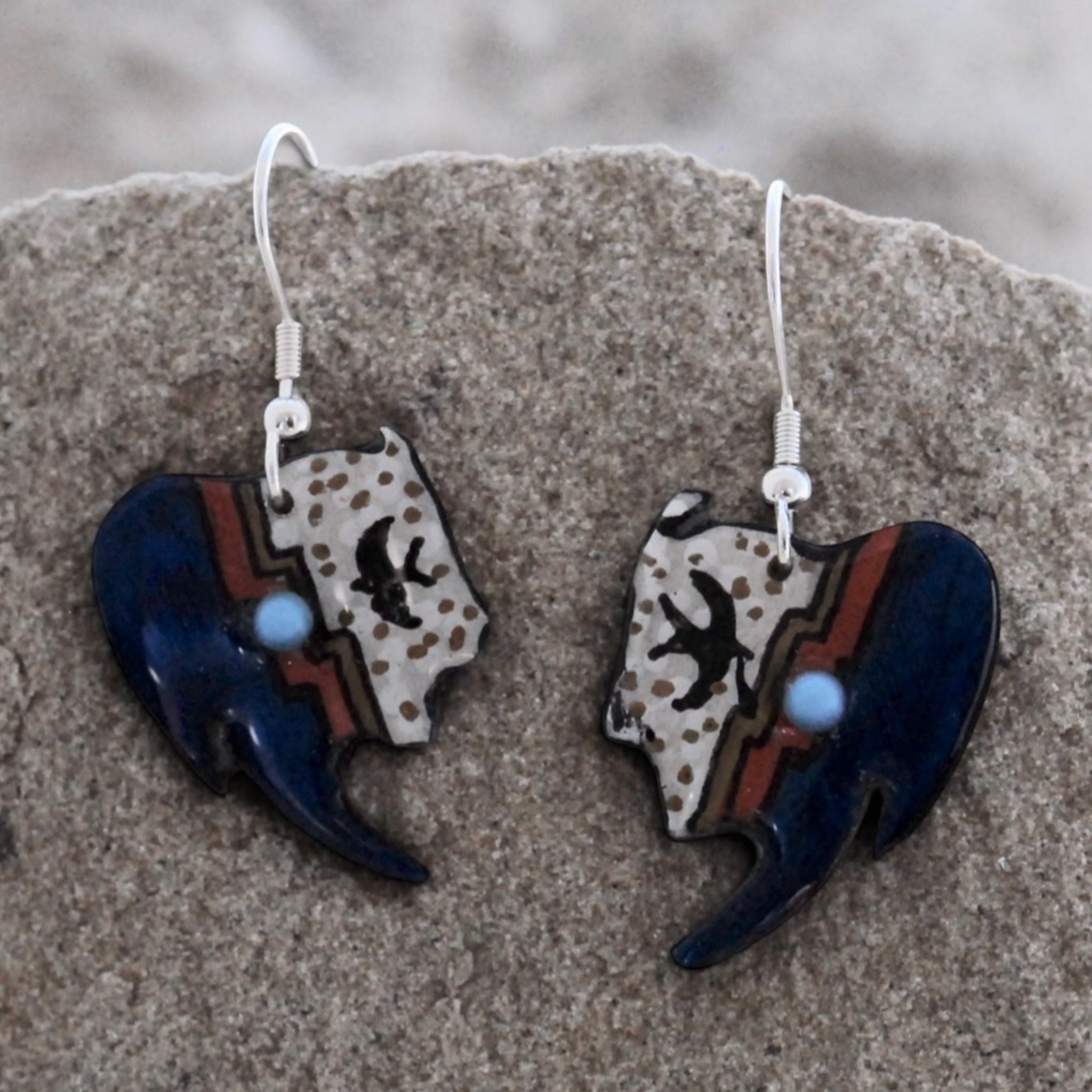 Antler Buffalo Earrings - Blue