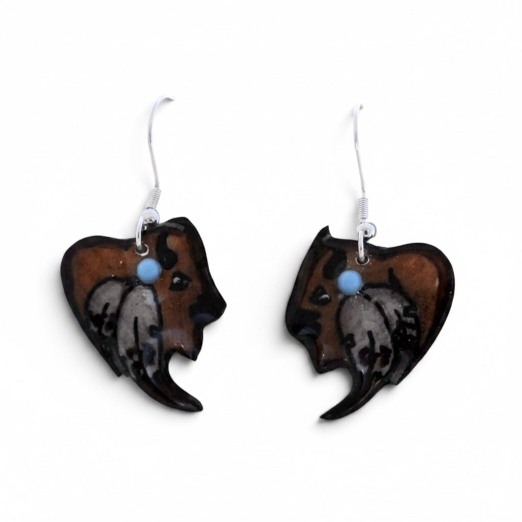 Antler Buffalo Earrings - Brown
