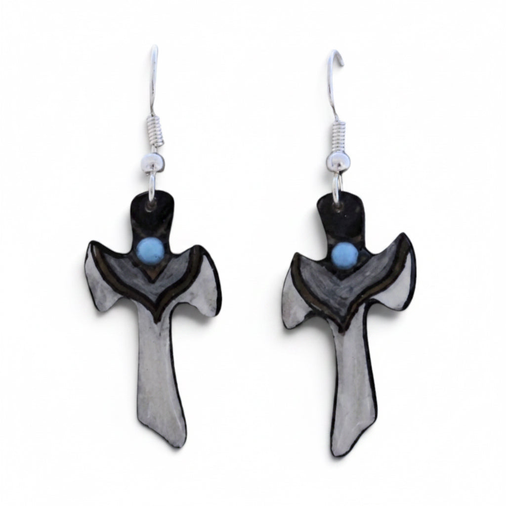 Antler Cross Earrings - Grey