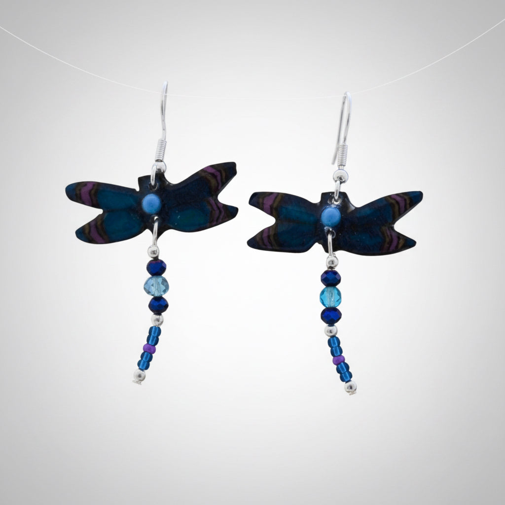 Antler Dragonfly Earrings - Blue