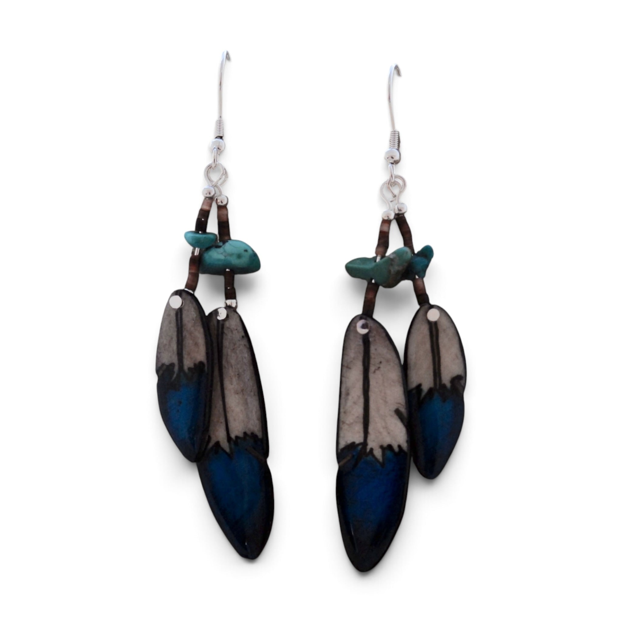 Antler Double Falcon Feather Earrings - Blue