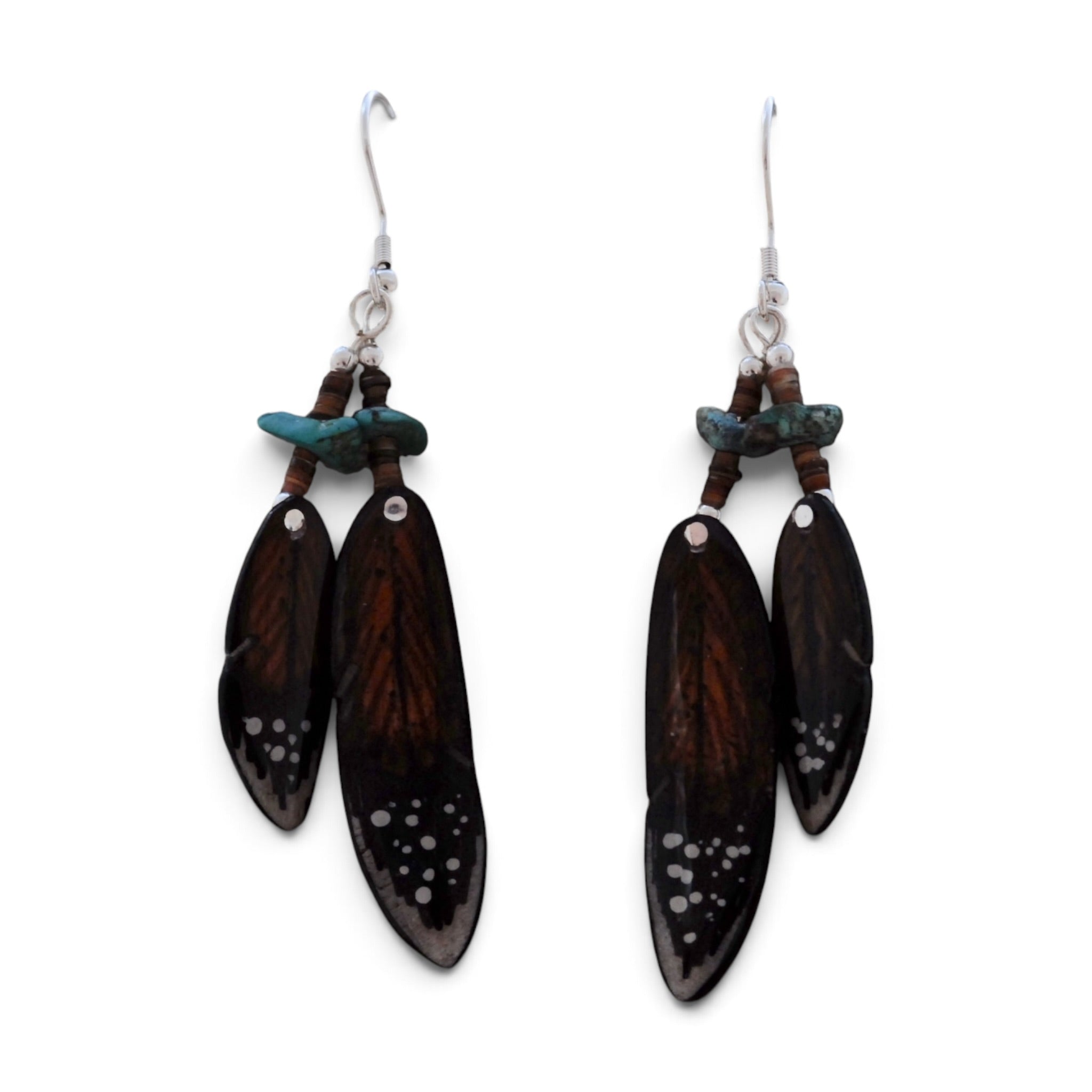 Antler Double Falcon Feather Earrings - Brown
