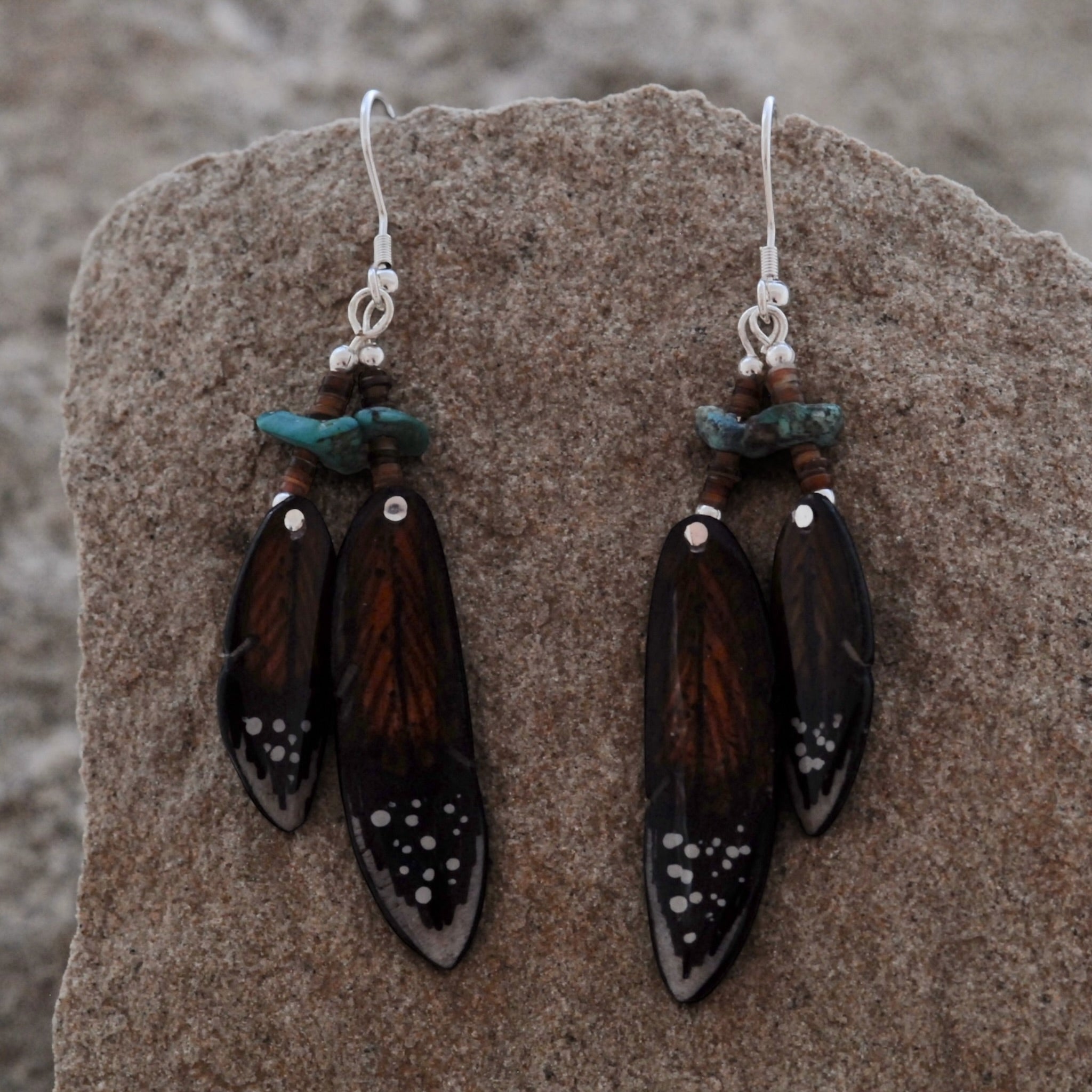Antler Double Falcon Feather Earrings - Brown