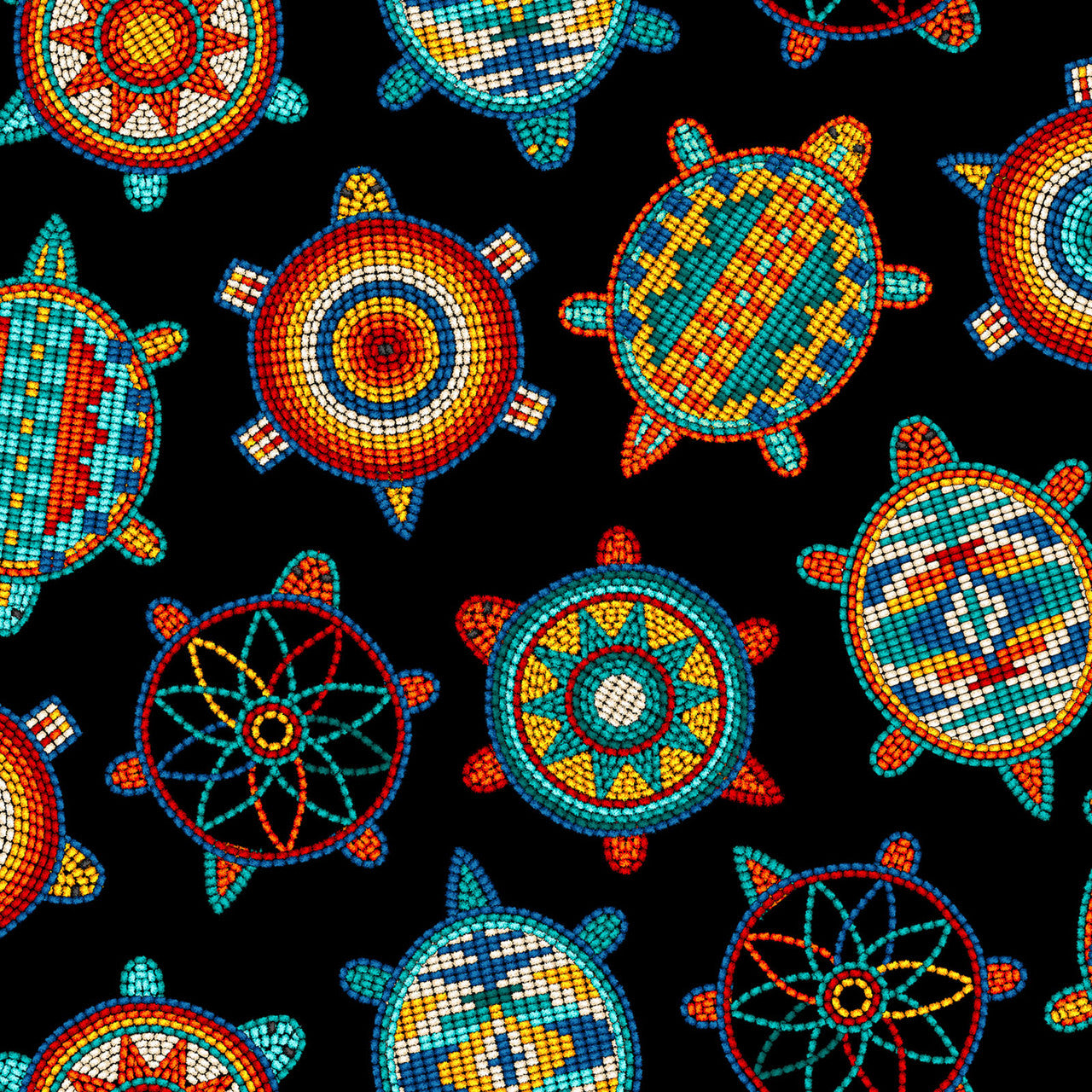 Tucson Turtle Black Southwest Cotton Fabric | Ribbon Skirt Fabric