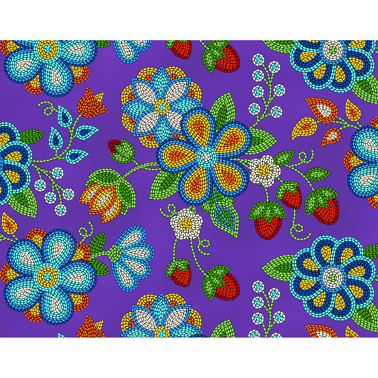 Tucson Beaded Strawberry Floral Purple Cotton Fabric | Ribbon Skirt Fabric