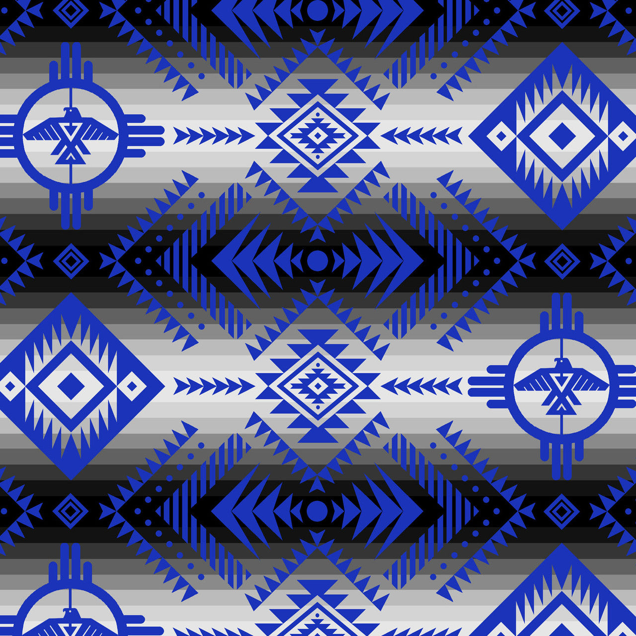 Tucson Thunderbird Blue Southwest Cotton Fabric | Ribbon Skirt Fabric
