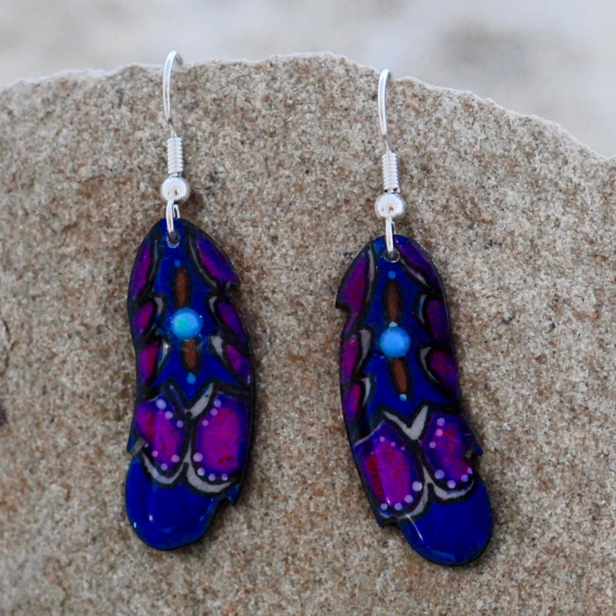 Antler Indian Feather Earrings - Purple
