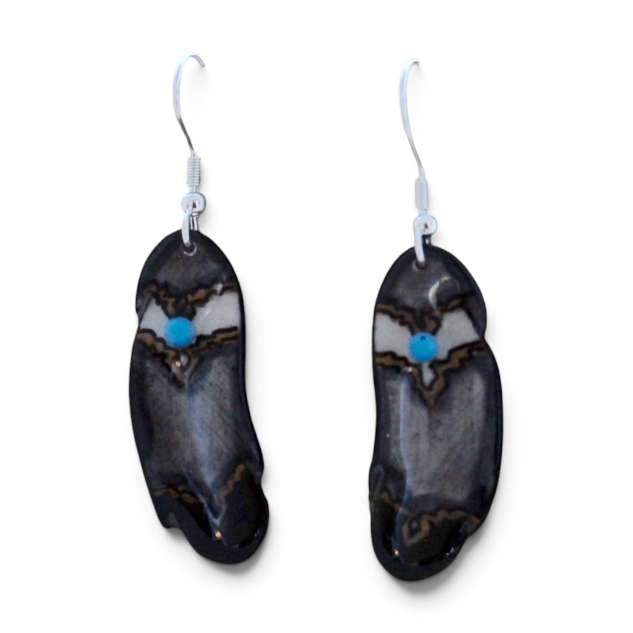 Antler Indian Feather Earrings - Black
