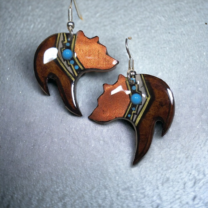 Black Bear Copper Earring - Brown - Handmade Moose Antler Jewelry