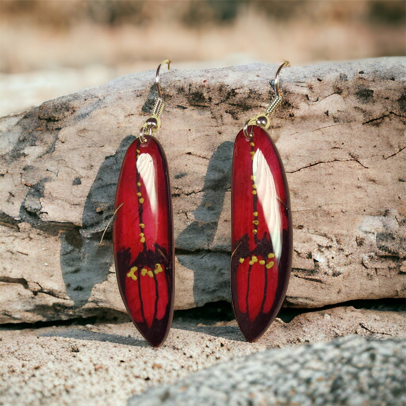 Antler Falcon Feather Earrings - Red