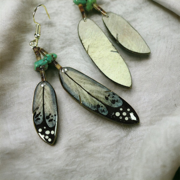 Black Double Falcon Feather Earrings- Handmade Moose Antler Jewelry