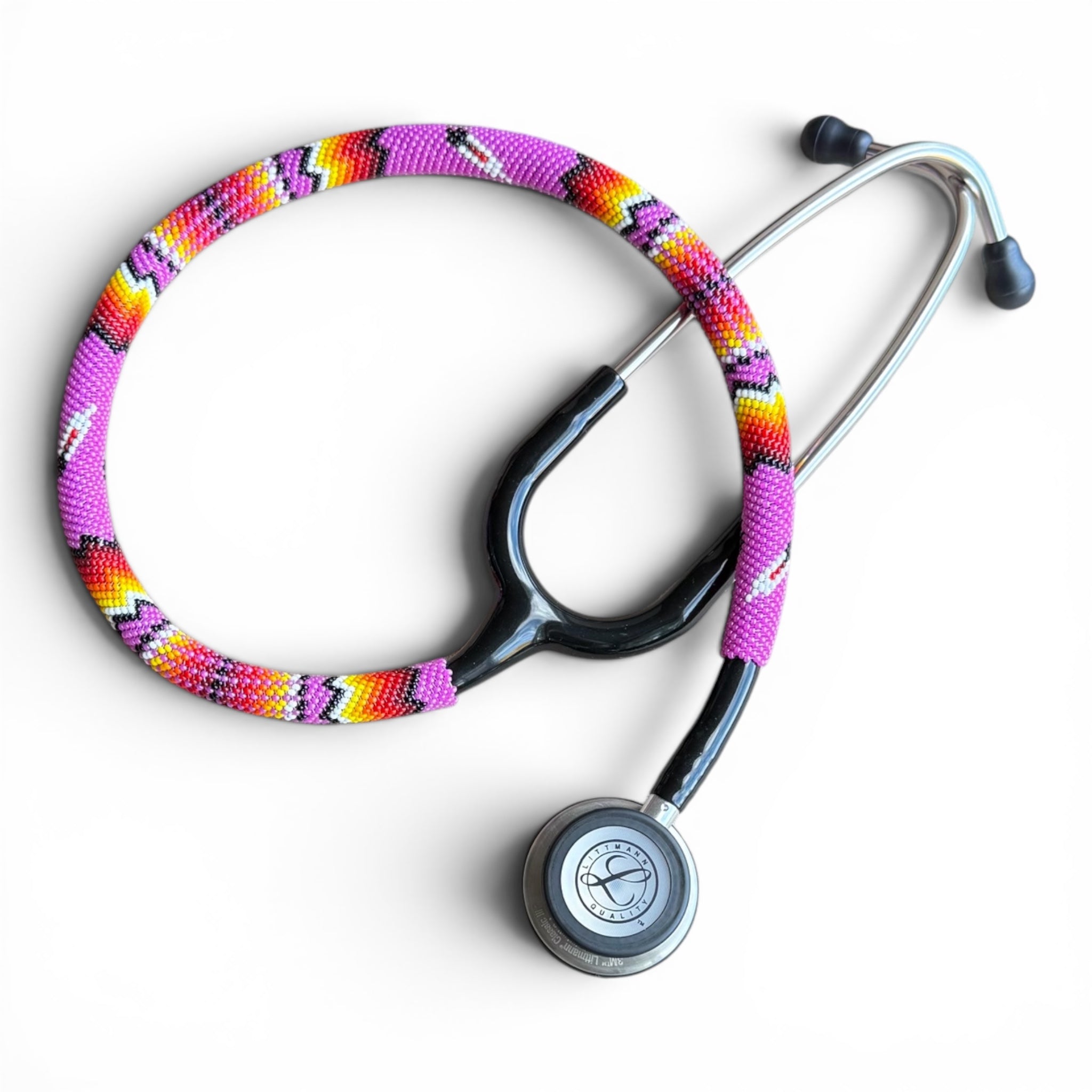 Navajo Beaded Littmann Classic III Stethoscope – Pink Feather Design
