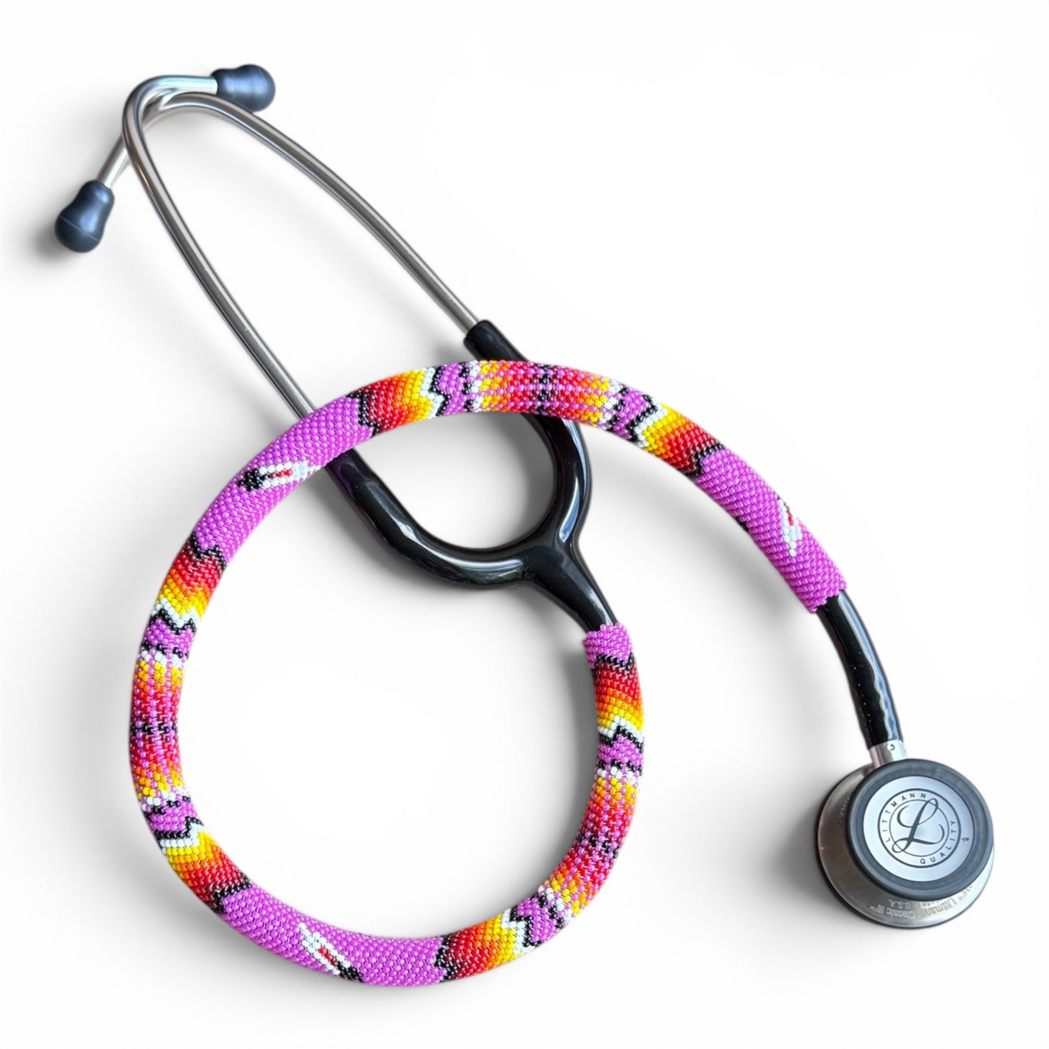 Navajo Beaded Littmann Classic III Stethoscope – Pink Feather Design