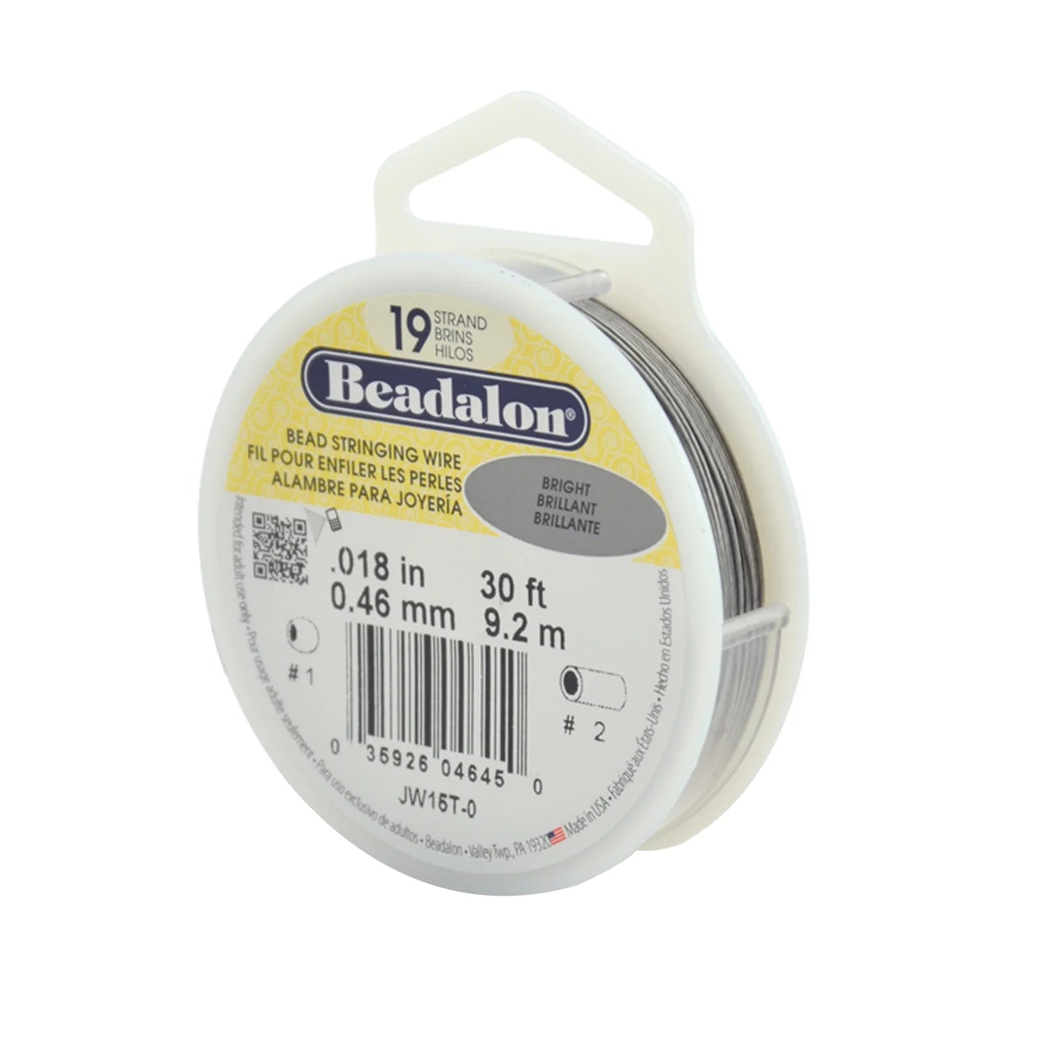 Beadalon 19-Strand Beading Wire – Bright | .018” (0.46 mm) | 30 Ft Spool