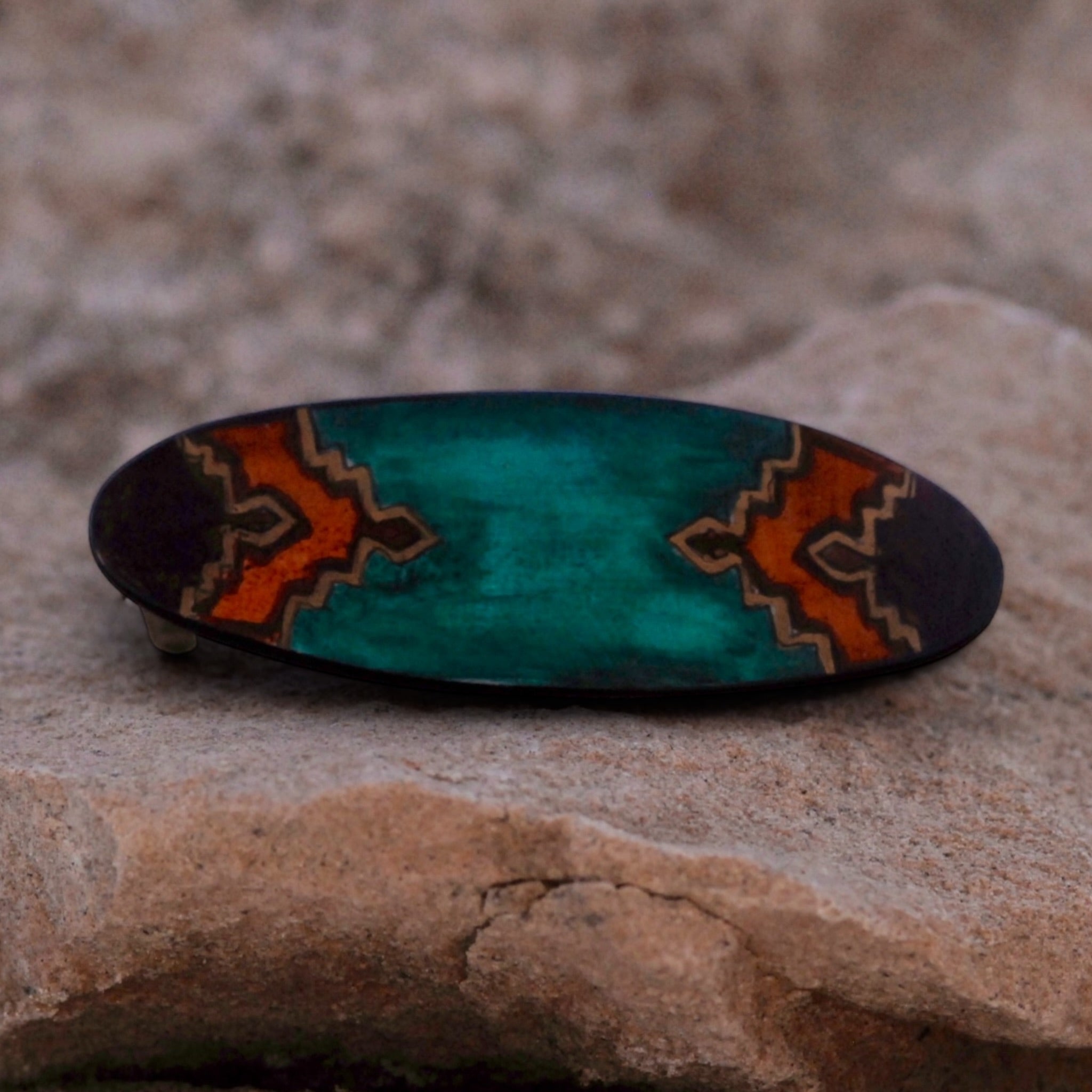 Antler Small Oval Barrette - Teal
