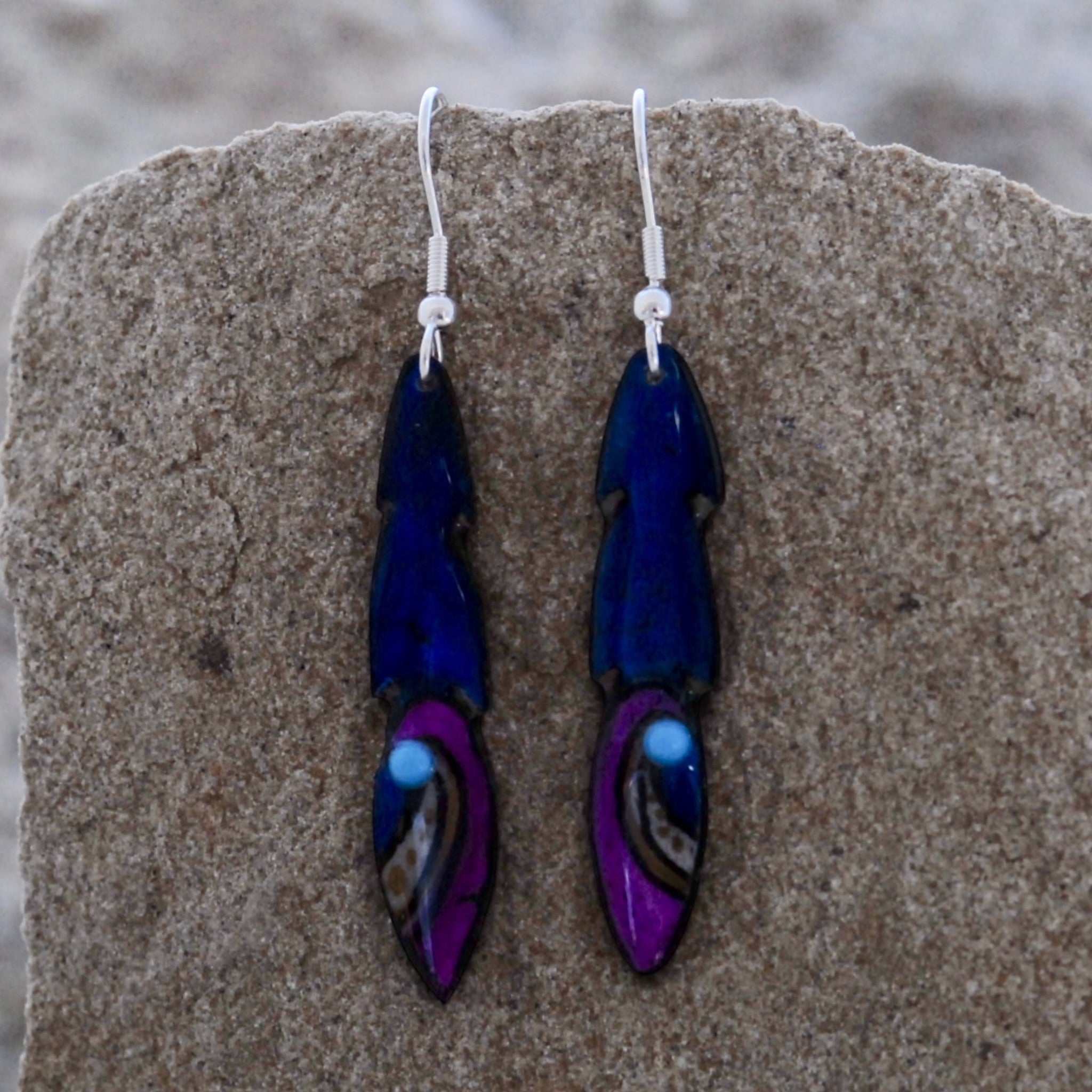 Antler Pony Feather Earrings - Blue