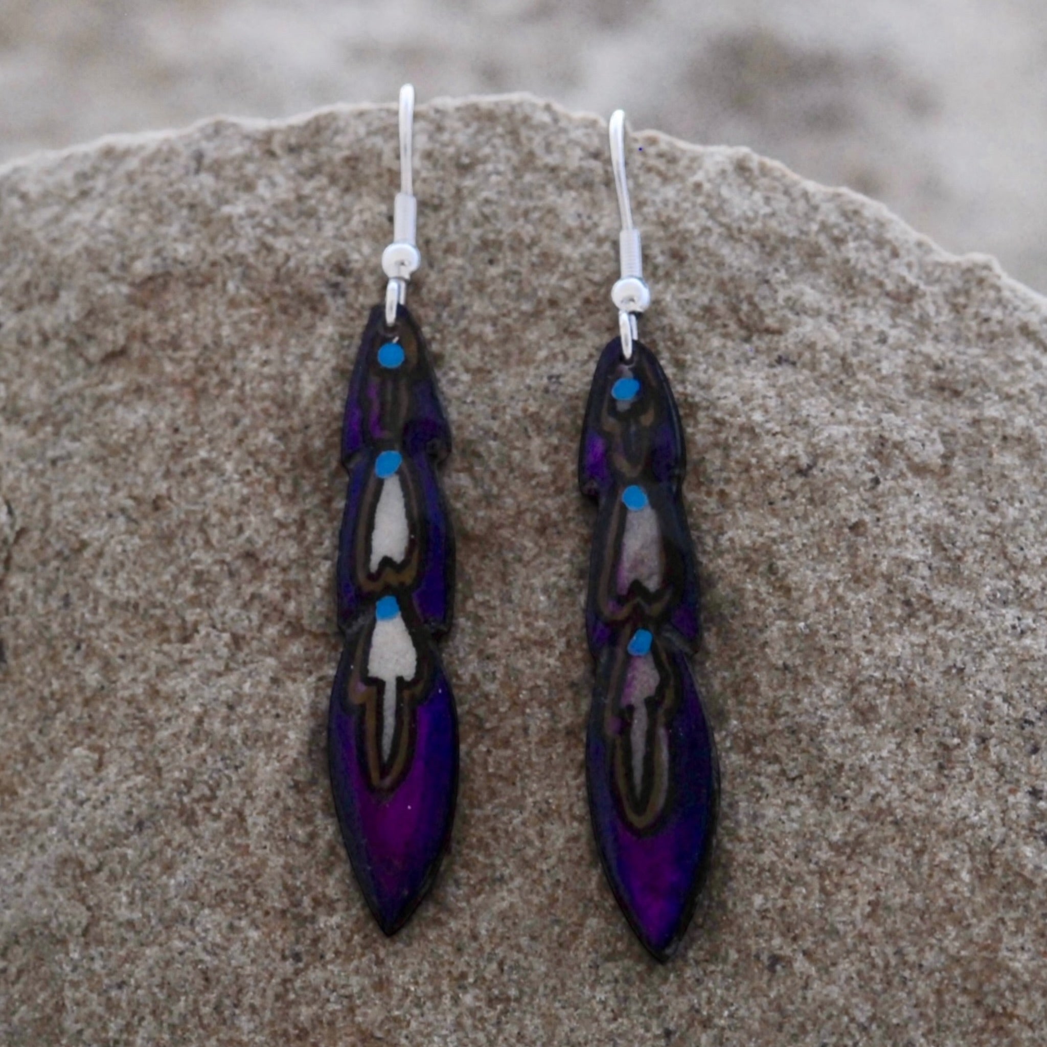 Antler Pony Feather Earrings - Purple