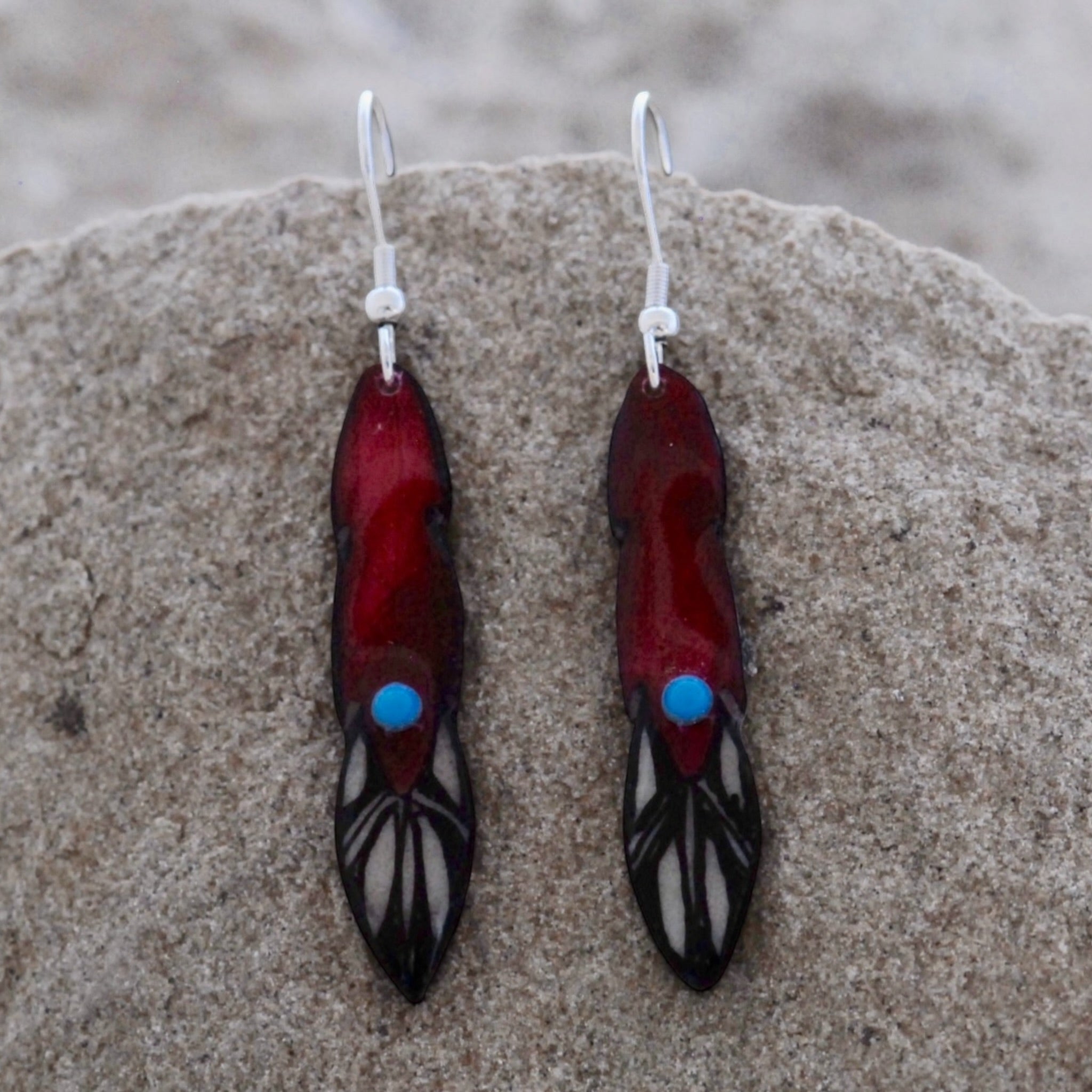 Antler Pony Feather Earrings - Red