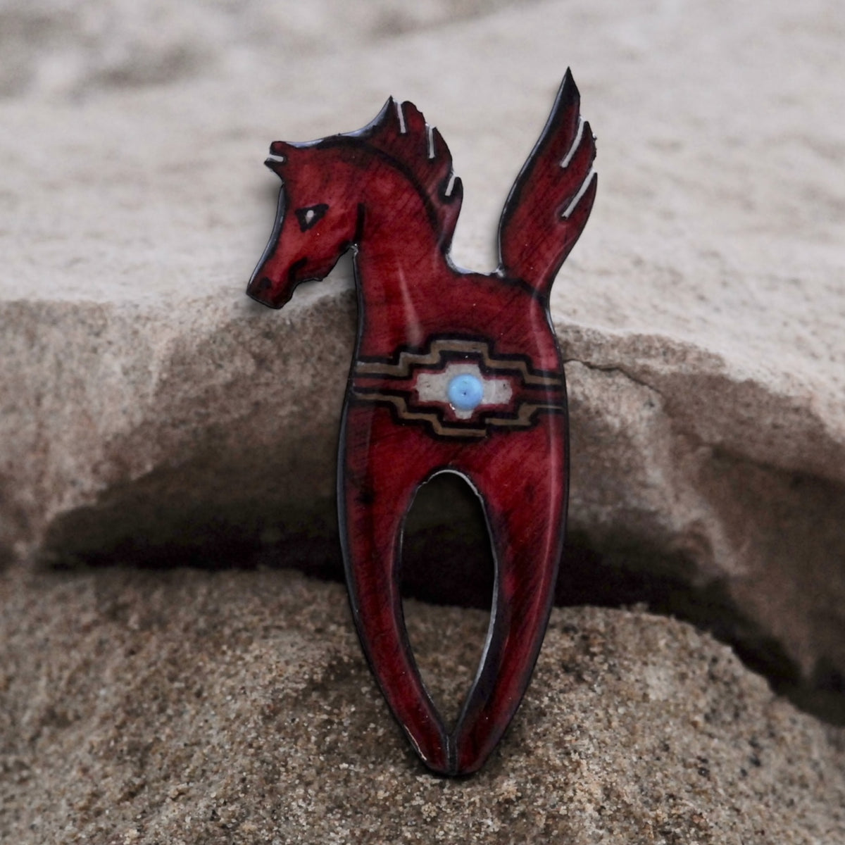 Antler Prancing Pony Pin - Red