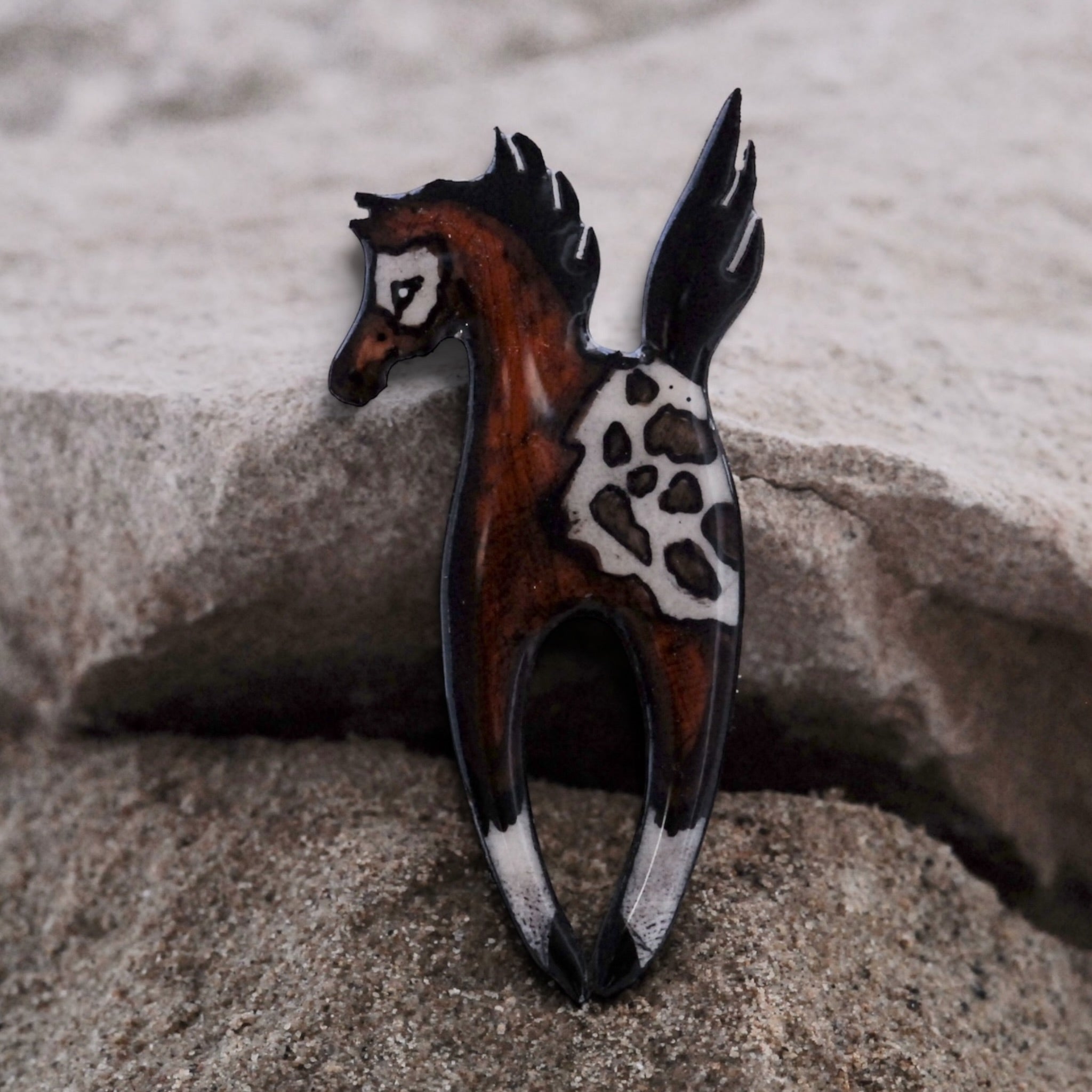 Antler Prancing Pony Pin - Brown